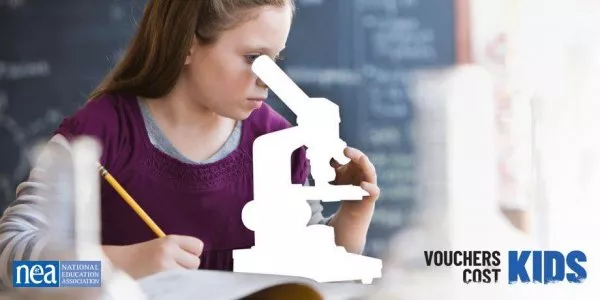 a student looking into a missing microscope