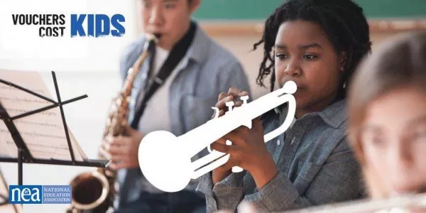 a child playing a missing trumpet