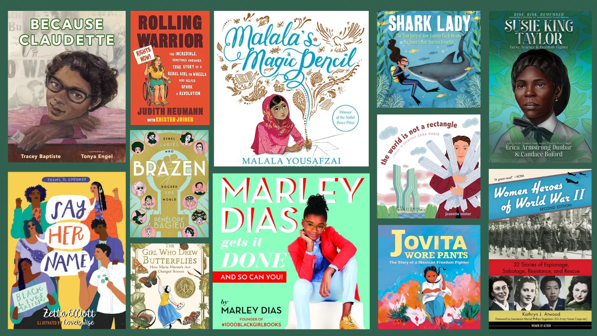 collage of title of books for women's history month