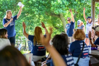 Group of educators at an election rally